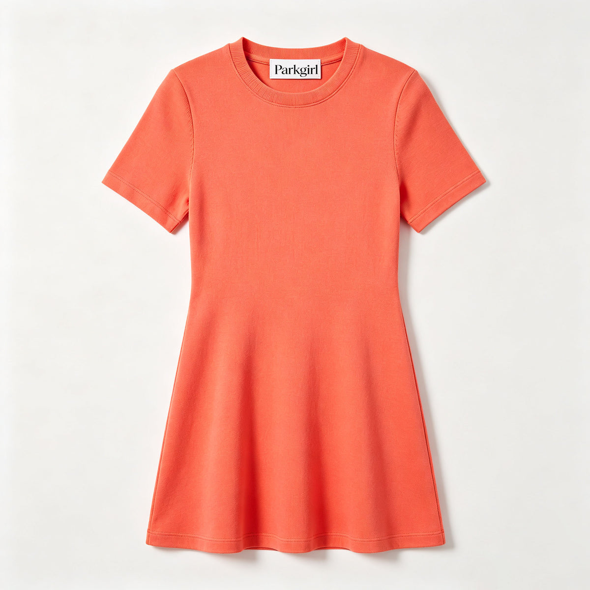 Parkgirl Women's Short Sleeve Crew Neck Mini Dress, Solid Orange Slim Fit A-Line Flare Dress, Soft Stretchy Knit Summer Dress for Daily Dating Vacation
