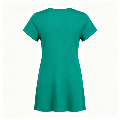 Thisister Women's Short Sleeve Crew Neck Mini Dress, Solid Green A-Line Flare Dress, Soft Stretchy Knit Casual Summer Dress for Daily Dating Vacation