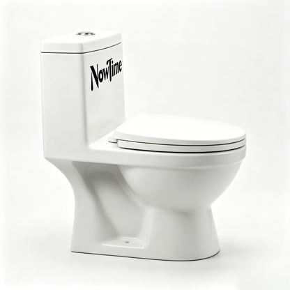 NowTime One-Piece Ceramic Toilet, Dual-Flush High Efficiency Toilet with Soft-Close Seat, Comfort Height, Elongated Bowl, Modern White Design for Bathroom, Easy Clean, Space-Saving