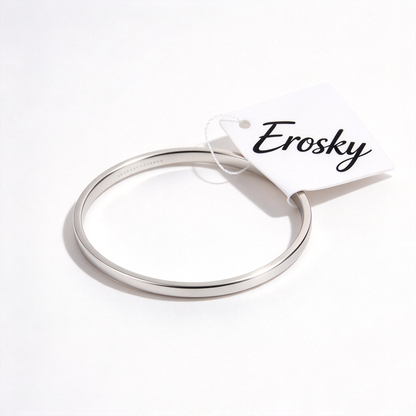 Erosky Classic Bangle Bracelet, Minimalist Polished Silver Tone Metal Bangle, Elegant Stackable Jewelry Bangle Gift for Women Daily Wear