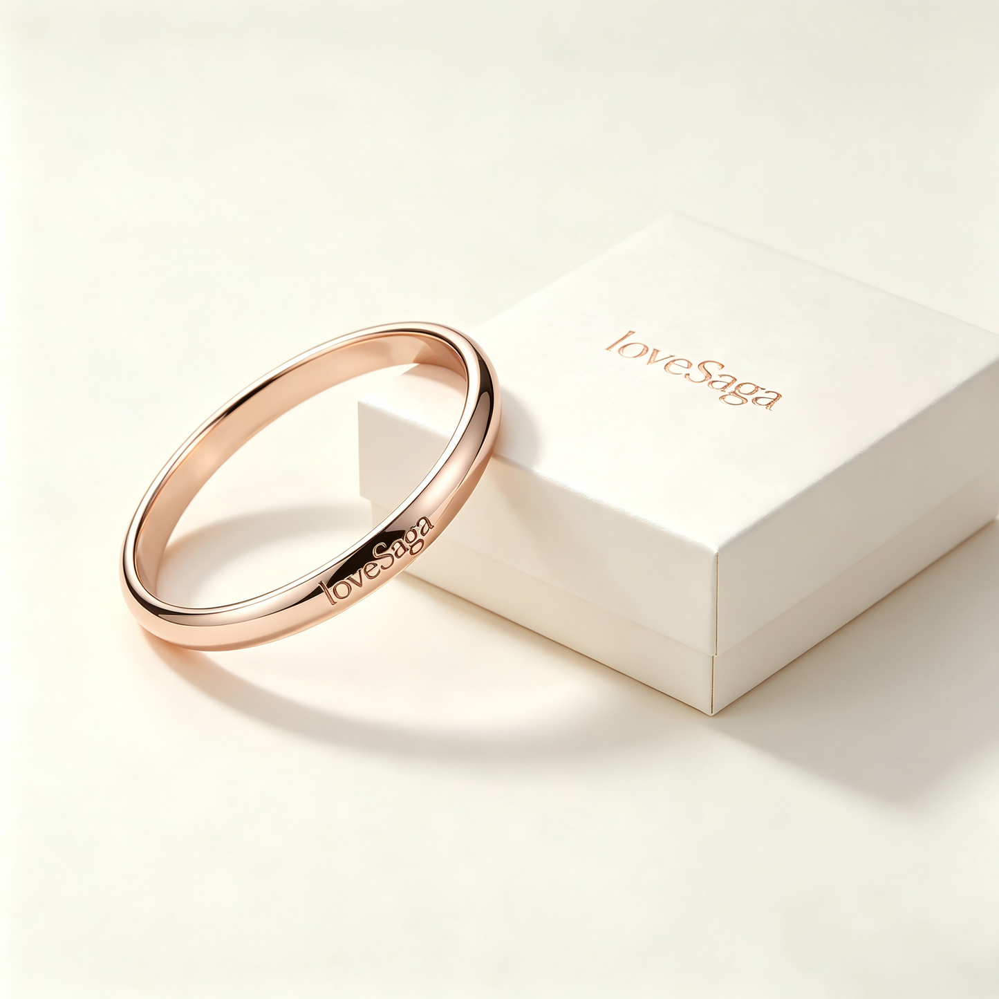 loveSaga Rose Gold Polished Solid Bangle Bracelet for Women, Minimalist Smooth Round Cuff, Anti-Tarnish Stackable Daily Jewelry Bracelet, Elegant Gift Bangle for Anniversary Birthday Wedding Bridesmaid