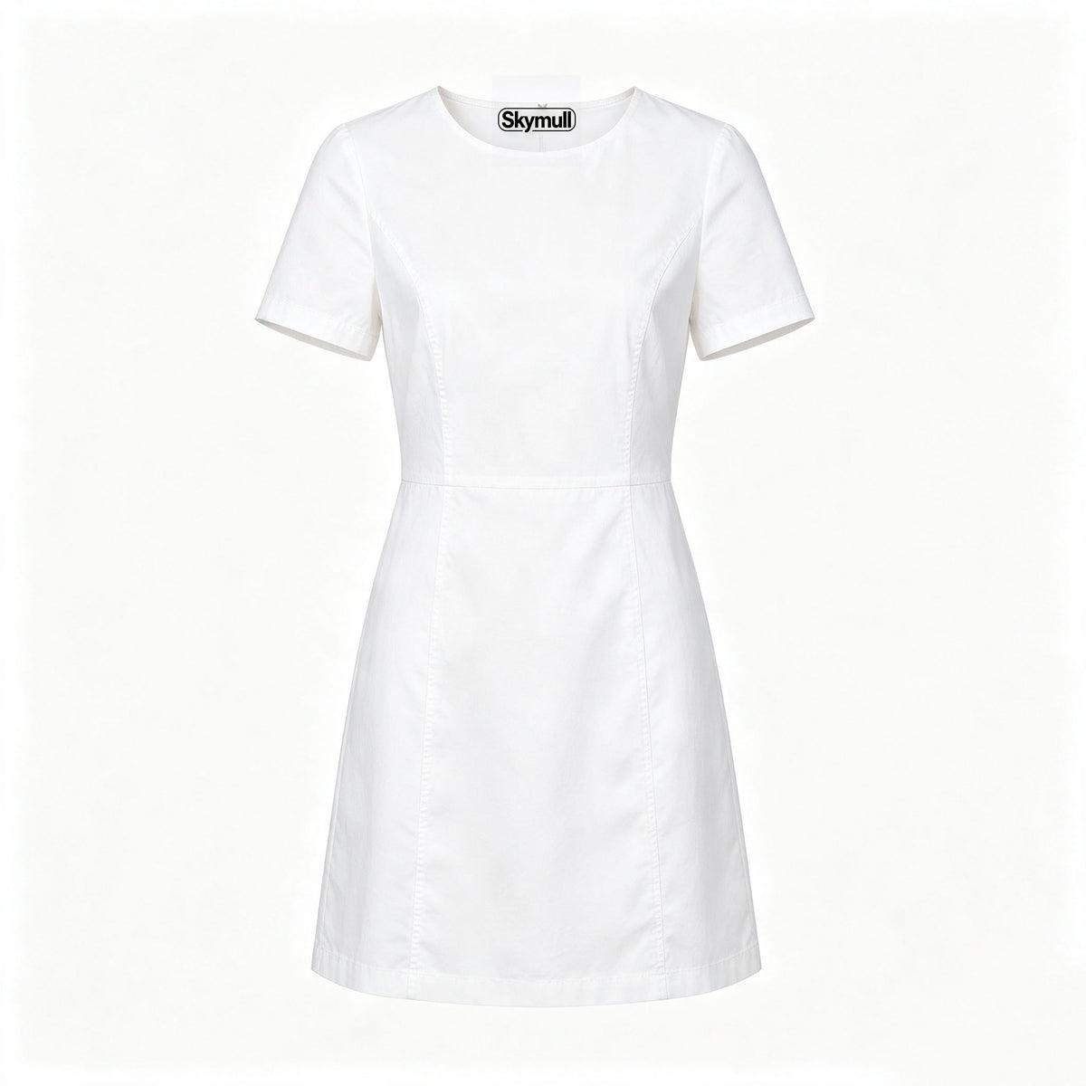 Skymull Short Sleeve White Dress for Women, Casual A‑Line Solid Mini Work Dress