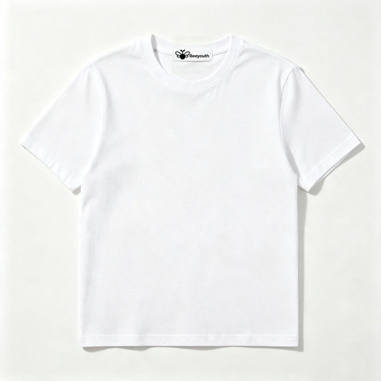 Beeyouth Crew Neck Plain White T‑Shirt, Soft Breathable Short Sleeve Casual Tee Shirt