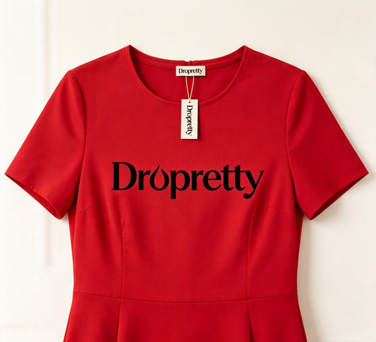 Dropretty Women’s Short Sleeve Round Neck A-Line Mini Dress, Elegant Solid Red Flared Skater Dress, Slim Fit Casual Party Work Dress, Soft Stretchy Above Knee Swing Dress for Daily Wedding Guest