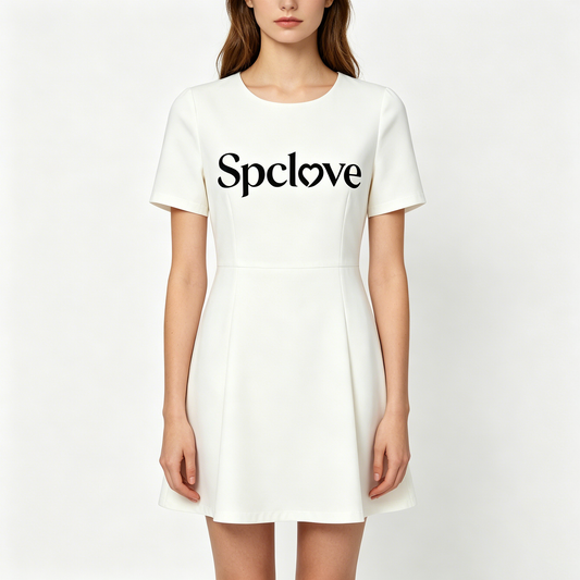 Spclove Women's Round Neck Short Sleeve A-Line Mini Dress, Solid White Flared Swing Dress, Casual Summer Wedding Guest Short Dress