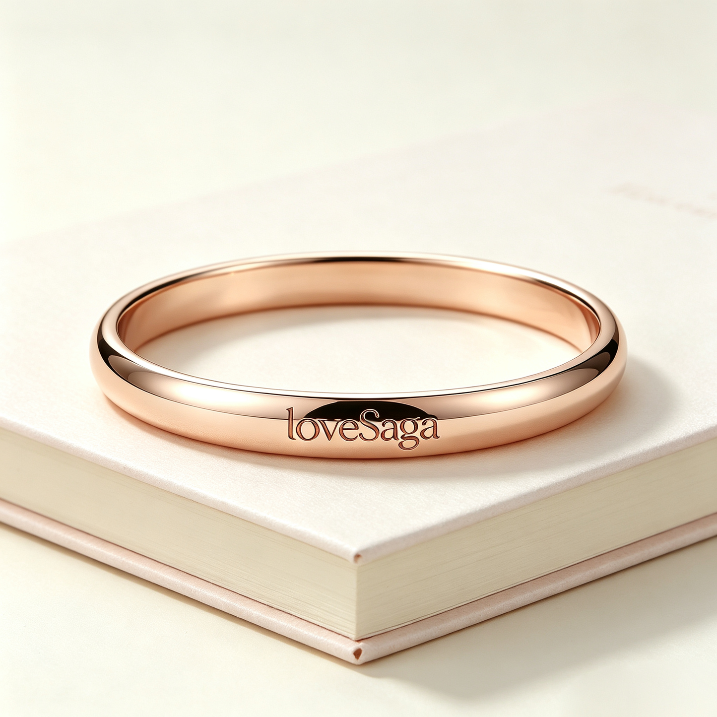 loveSaga Rose Gold Polished Solid Bangle Bracelet for Women, Minimalist Smooth Round Cuff, Anti-Tarnish Stackable Daily Jewelry Bracelet, Elegant Gift Bangle for Anniversary Birthday Wedding Bridesmaid