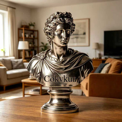 Cokvkuu Classical Greek Bust Statue, Silver Metal Apollo Sculpture, 7.9 Inch Resin & Metal Decorative Figurine for Home Office Living Room, Modern Art Decor for Shelf Tabletop Display, Unique Gift for Art Lovers