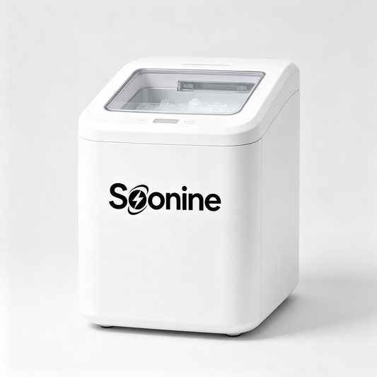 Soonine Portable Countertop Ice Maker Machine, Car & Home Dual Use Self-Cleaning Ice Machine, Compact Fast Ice Making Portable Ice Cube Maker with Transparent Lid for RV Camping Kitchen Travel