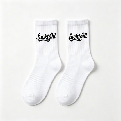 lucktaill Men Women Ribbed Crew Cotton Socks, Soft Breathable Mid Calf Casual Socks, Vintage Script Letter Athletic Daily Socks, Gift Box Pack
