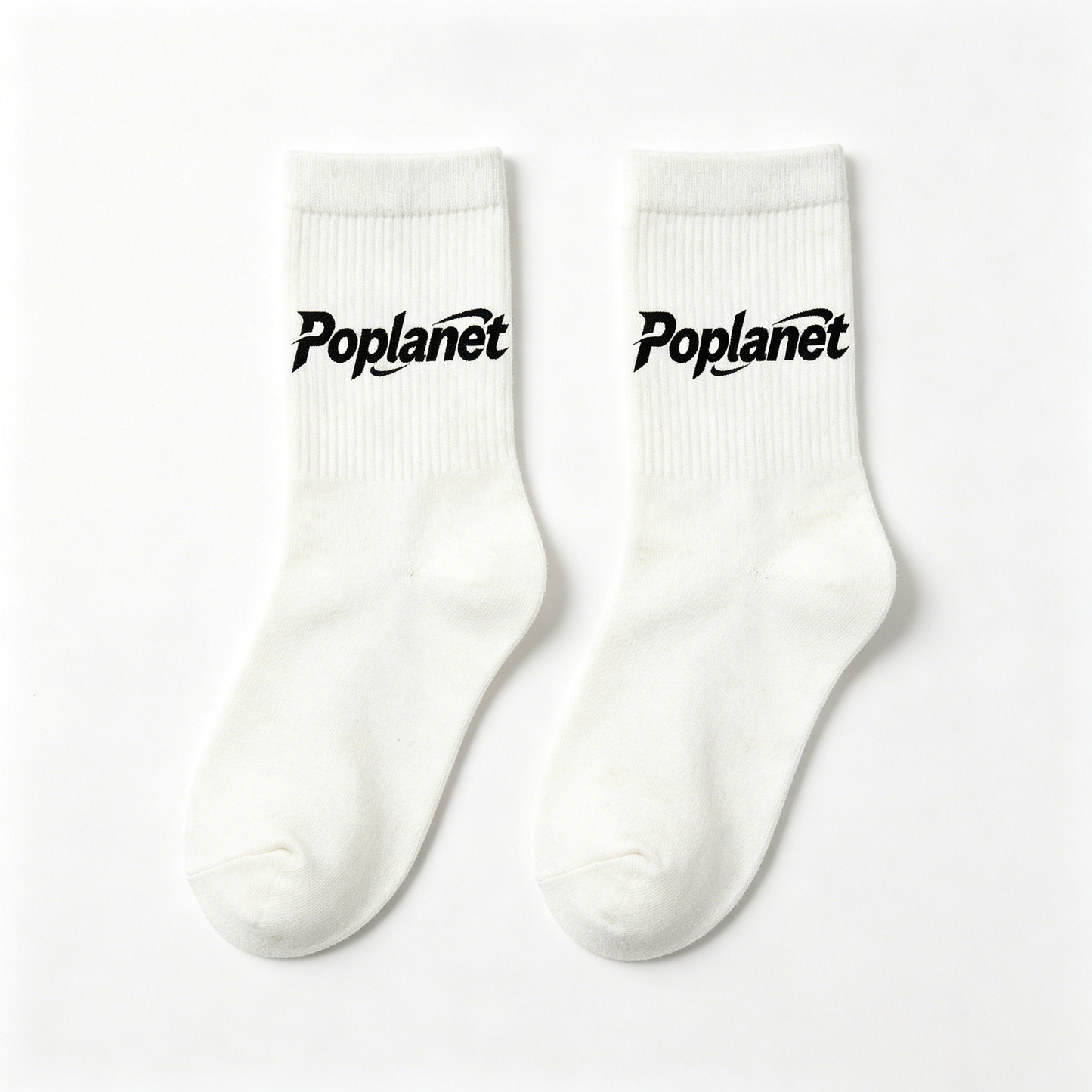 Poplanet Ribbed Crew Socks 5 Pairs Pack, Classic White Mid Calf Athletic Casual Socks, Breathable Soft Cotton Everyday Streetwear Socks for Men & Women