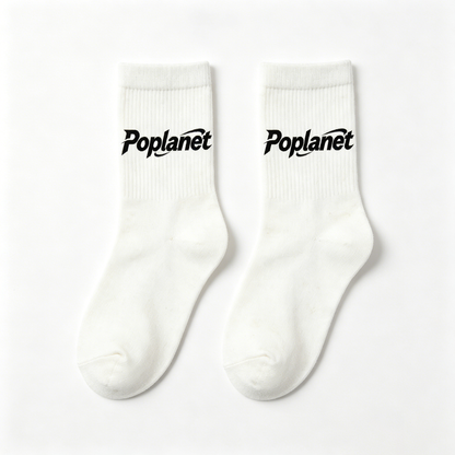 Poplanet Ribbed Crew Socks 5 Pairs Pack, Classic White Mid Calf Athletic Casual Socks, Breathable Soft Cotton Everyday Streetwear Socks for Men & Women