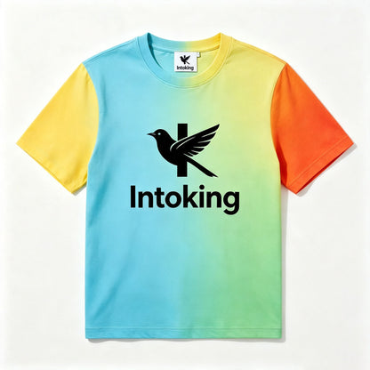 Intoking Gradient Color Short‑Sleeve T‑Shirts Crew‑Neck Casual Tee Shirts Fashion Bird Graphic Summer Tops for Men Women Unisex