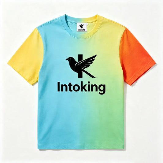 Intoking Gradient Color Short‑Sleeve T‑Shirts Crew‑Neck Casual Tee Shirts Fashion Bird Graphic Summer Tops for Men Women Unisex