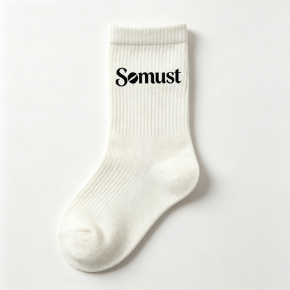 Somust Unisex Cotton Ribbed Mid-Calf Crew Socks, Breathable Casual Athletic Daily Socks, White Fashion Graphic Socks 5 Pairs Pack