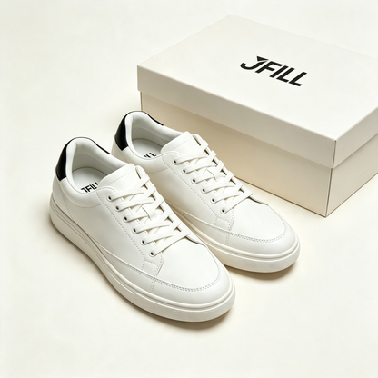 JFILL Classic White Low Top Sneakers for Men, Casual Lightweight Skate Shoes, Comfort Non-Slip Walking Fashion Platform Sneakers Daily Wear