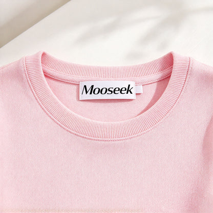 Mooseek Girls Short Sleeve Knit Dress, Round Neck A-Line Swing Casual Dress for Kids Daily Holiday Wear