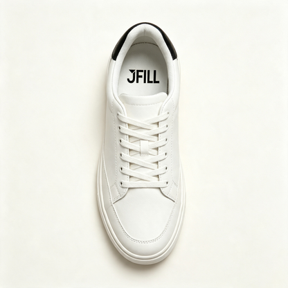 JFILL Classic White Low Top Sneakers for Men, Casual Lightweight Skate Shoes, Comfort Non-Slip Walking Fashion Platform Sneakers Daily Wear