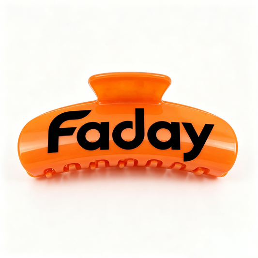 Faday Large Curved Hair Claw Clip, Glossy Bright Orange Acrylic Hair Barrettes, Strong Spring Jaw Hair Clips for Thick Long Hair Women Daily Styling