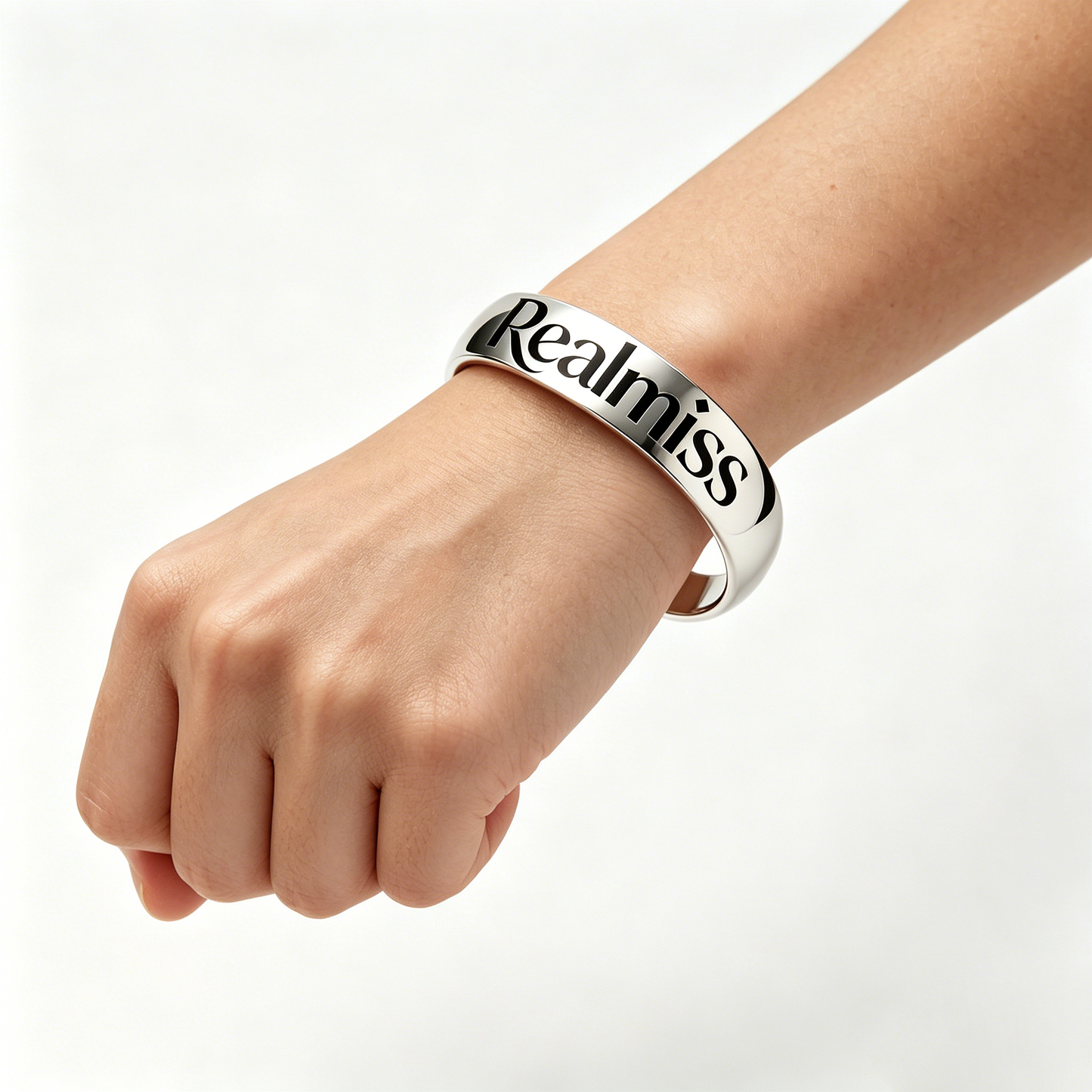 Realmiss Polished Silver Cuff Bangle Bracelet, Open Wide Stainless Steel Wrist Cuff, Minimalist Statement Jewelry for Women, Waterproof Hypoallergenic Daily Wear Accessory Gift
