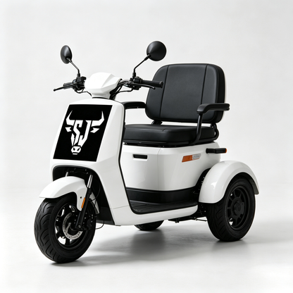 Bull Head Graphic Mark 3 Wheel Electric Mobility Scooter, Adult Electric Trike with Large Padded Seat, Long Battery Life Mobility Vehicle for Seniors & Handicapped, Indoor & Outdoor Daily Travel