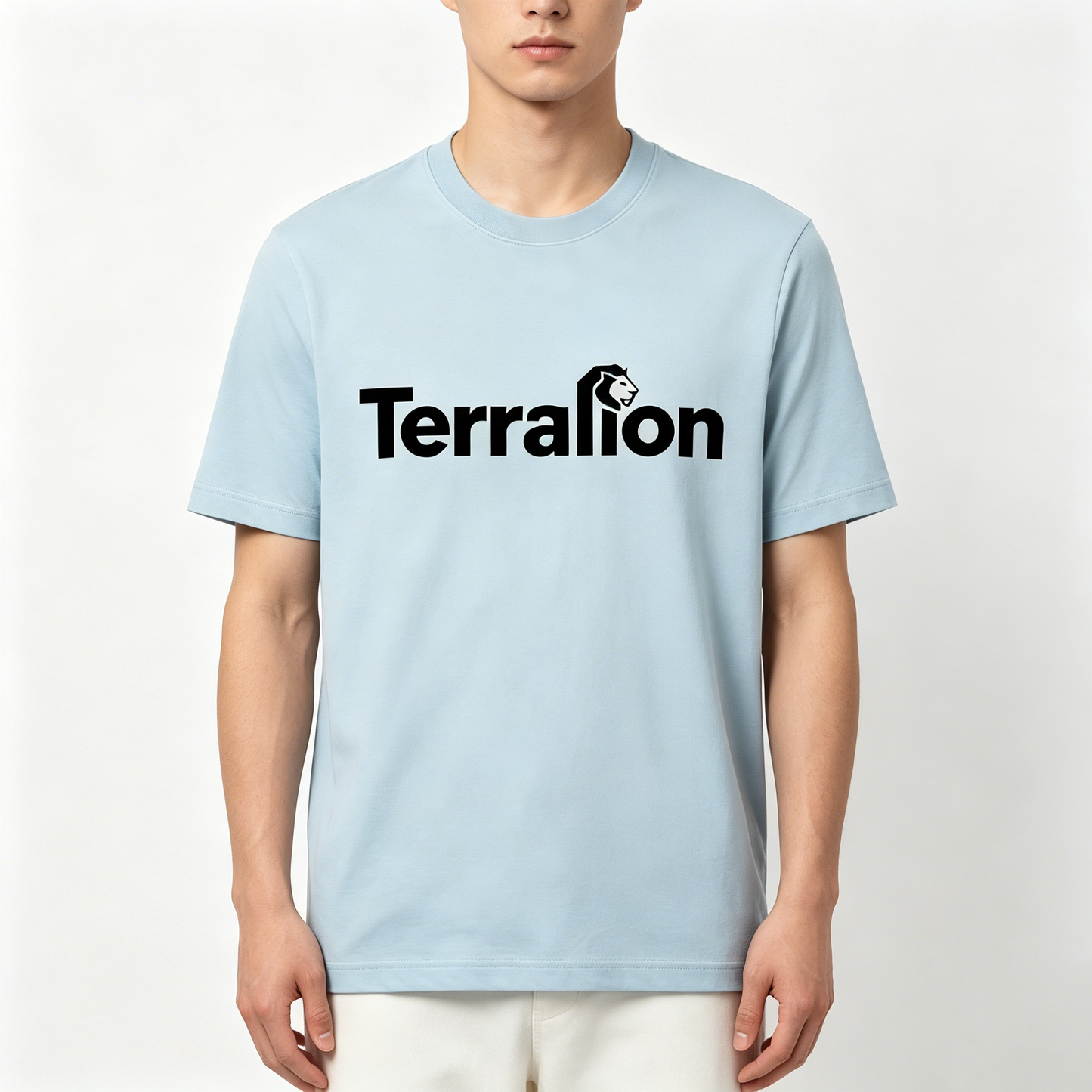 Terralion Sky Blue Crew Neck Short Sleeve T-Shirt for Men, Relaxed Fit Soft Ring-Spun Cotton Minimalist Street Casual Daily Basic Top