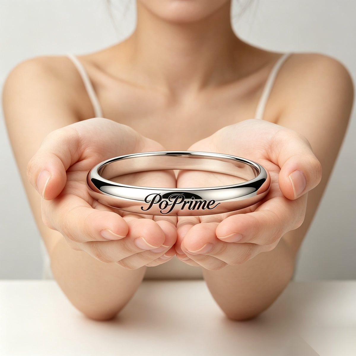 PoPrime Classic Solid Bangle Bracelet, Polished Smooth Non-Opening Cuff Bangle, Minimalist Stainless Steel Bangle Jewelry, Elegant Plain Round Bangle Gift for Women Daily Wear