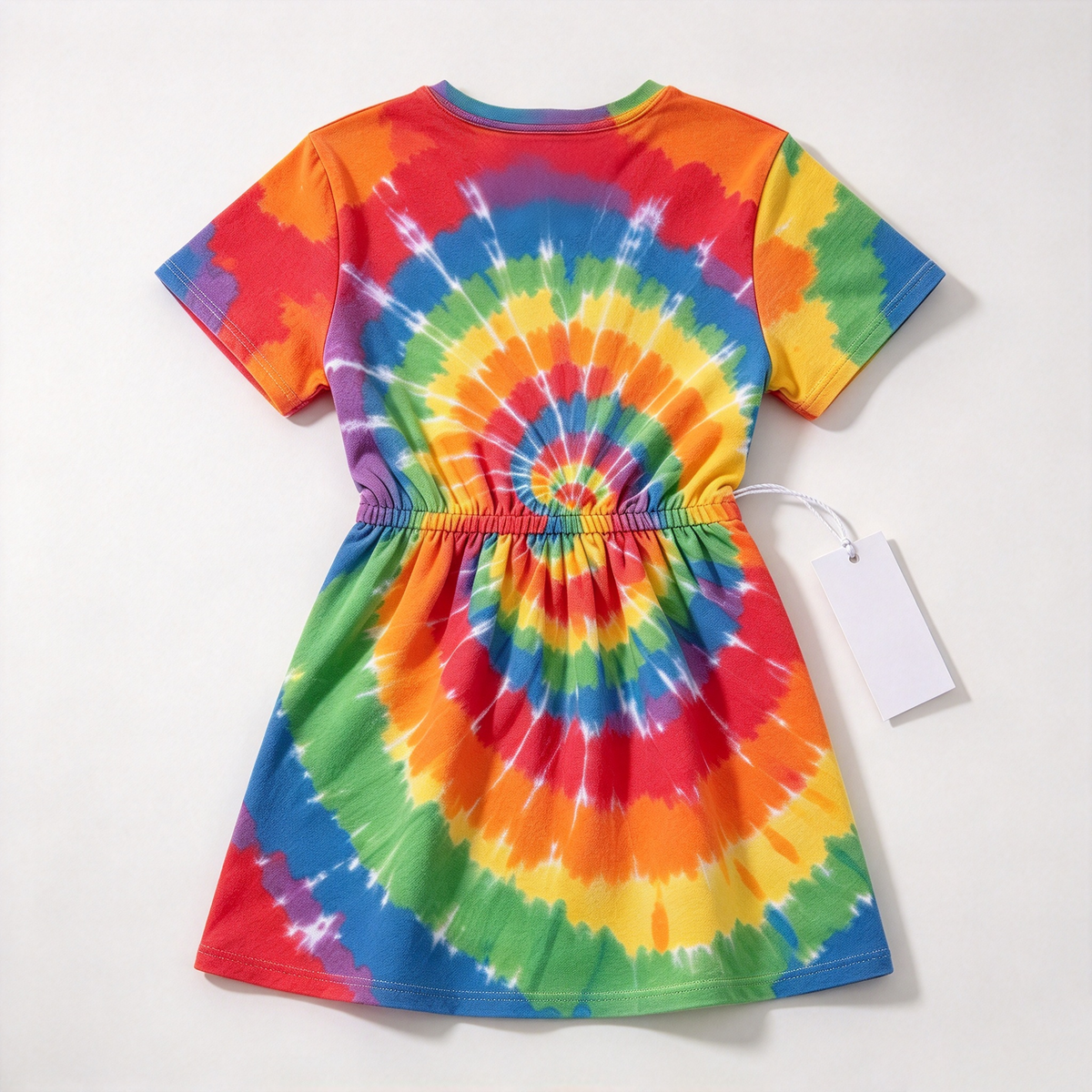 Flierose Girls Tie-Dye Short Sleeve Dress, Casual Elastic Waist A-Line Summer Dress for Kids