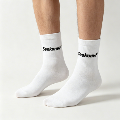 Seekonw Classic White Ribbed Crew Socks for Men, 5 Pairs Luxury Gift Box, Comfort Elastic Casual Athletic Socks Ideal Holiday Present