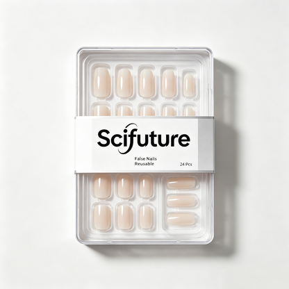 Scifuture Nude Glossy Press On Nails, 24Pcs Reusable Medium Oval False Nails, Natural Neutral Fake Nails for Daily Office Wedding Manicure