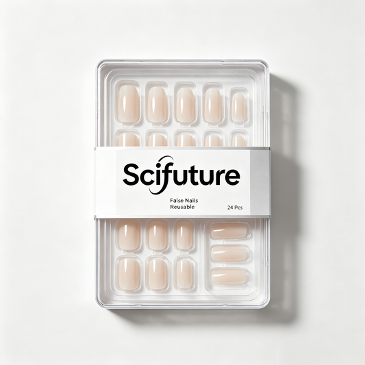 Scifuture Nude Glossy Press On Nails, 24Pcs Reusable Medium Oval False Nails, Natural Neutral Fake Nails for Daily Office Wedding Manicure