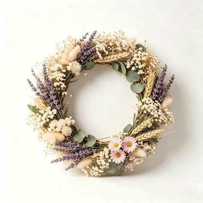 Deepet Dried Flower Wreath, Natural Lavender & Baby's Breath Front Door Wreath, Rustic Farmhouse Wall Hanging Decor for Home Window Wedding