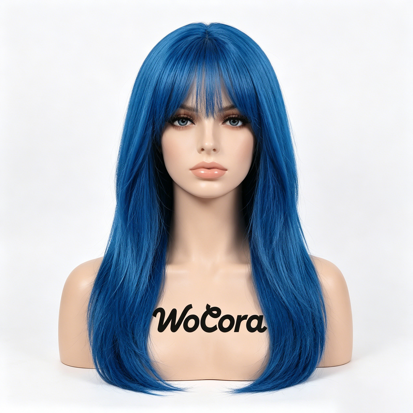 【WoCora Blue Straight Wig】—— Bold & Versatile Synthetic Hairpiece