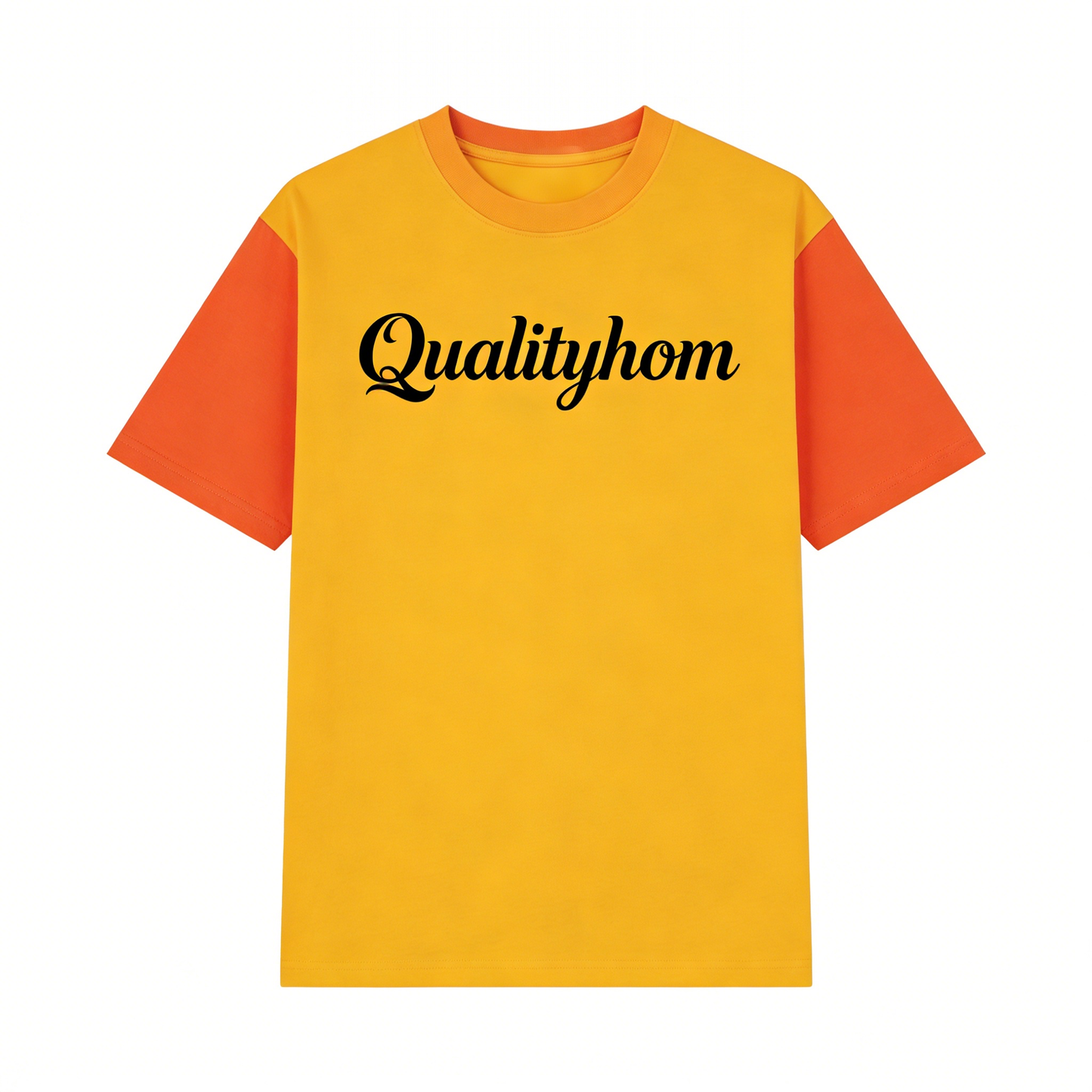 【Qualityhom Two-Tone Color-Block Logo T-Shirt】—— Bold & Casual Streetwear Staple
