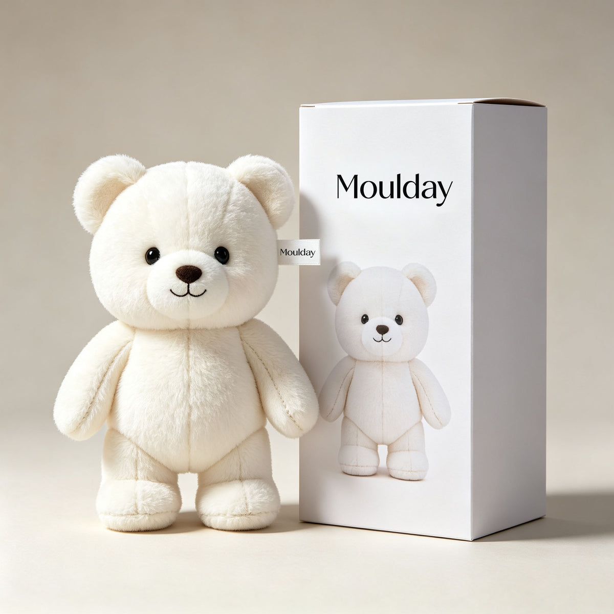 Moulday White Teddy Bear Stuffed Animal, Soft Cute Plush Bear Toy, Huggable Plushie Gift for Kids Adults, Decorative Cuddly Bear with Premium Gift Box