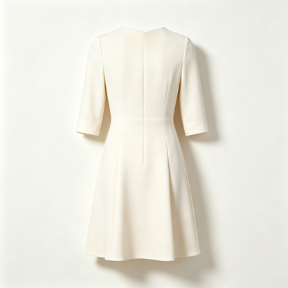 Toofond Women Round Neck 3/4 Sleeve Fit‑and‑Flare Midi Dress Casual Elegant A‑Line Flared Short Dress