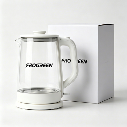 FROGREEN Glass Electric Tea Kettle, BPA Free Borosilicate Hot Water Boiler, Auto Shut Off & Boil Dry Protection Clear Electric Water Kettle for Home Office Dorm