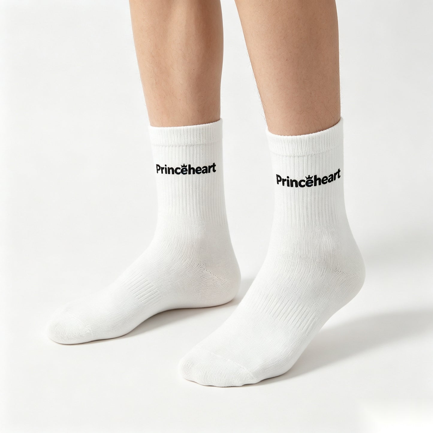 Princeheart Men’s White Crew Socks 4 Pairs Pack, Soft Breathable Ribbed Mid Calf Socks, Casual Daily Non-Slip Comfort Cotton Socks for Sports Work Walking