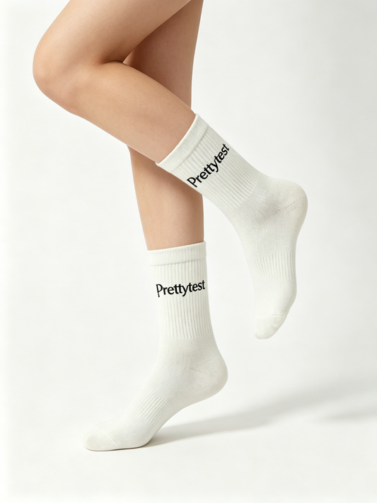Prettytest Women’s Classic White Crew Socks, Soft Cotton Ribbed Mid Calf Athletic Casual Socks, 5 Pairs Multipack