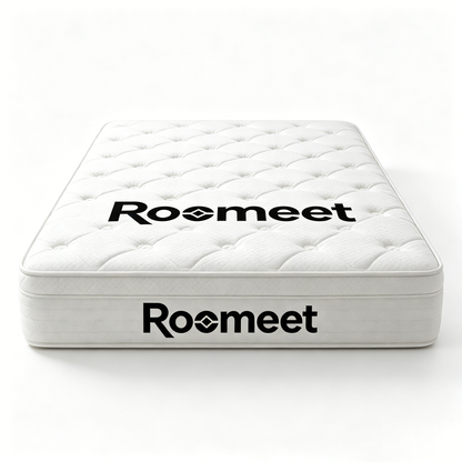 Roomeet Hybrid Pocket Coil Mattress, Medium Firm Euro Top Mattress with Breathable Knit Fabric, Motion Isolation Innerspring Mattress in a Box for Back Pain Relief