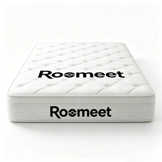 Roomeet Hybrid Pocket Coil Mattress, Medium Firm Euro Top Mattress with Breathable Knit Fabric, Motion Isolation Innerspring Mattress in a Box for Back Pain Relief
