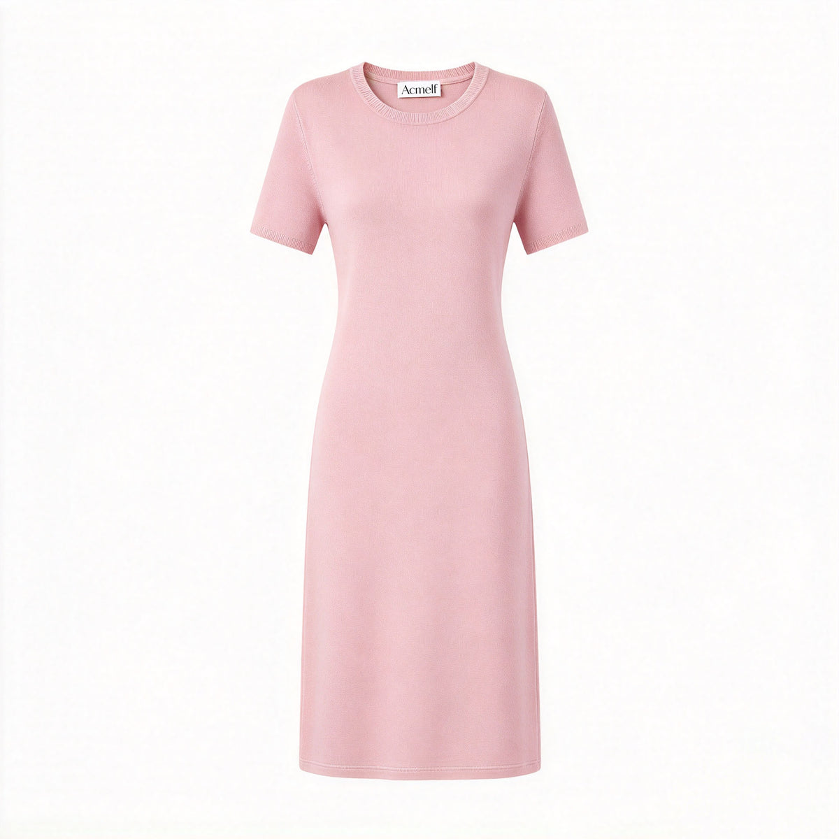 Acmelf Women's Short Sleeve Knit Midi Dress, Crew Neck Slim Fit Casual Knit Dress, Elegant Solid Color Midi Dresses for Daily Party Office