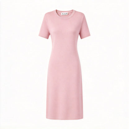 Acmelf Women's Short Sleeve Knit Midi Dress, Crew Neck Slim Fit Casual Knit Dress, Elegant Solid Color Midi Dresses for Daily Party Office