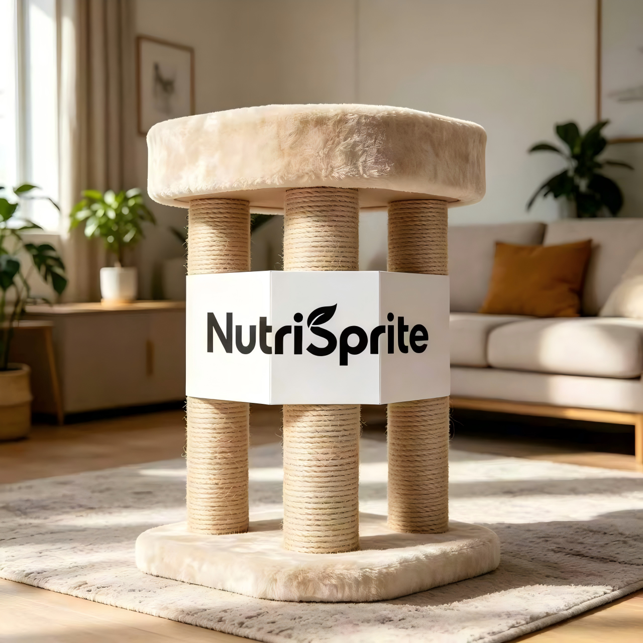 NutriSprite Cat Scratching Post Tower, Premium Sisal Cat Scratcher with Soft Plush Bed, Durable Multi-Pillar Cat Scratching Pad for Indoor Cats, Beige