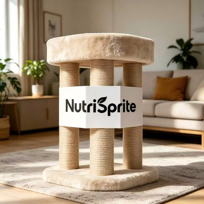 NutriSprite Cat Scratching Post Tower, Premium Sisal Cat Scratcher with Soft Plush Bed, Durable Multi-Pillar Cat Scratching Pad for Indoor Cats, Beige