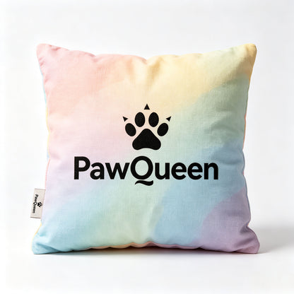 PawQueen Rainbow Pastel Throw Pillow Cute Paw‑Print Decorative Square Cushion, Home Sofa Couch Accent Pillow