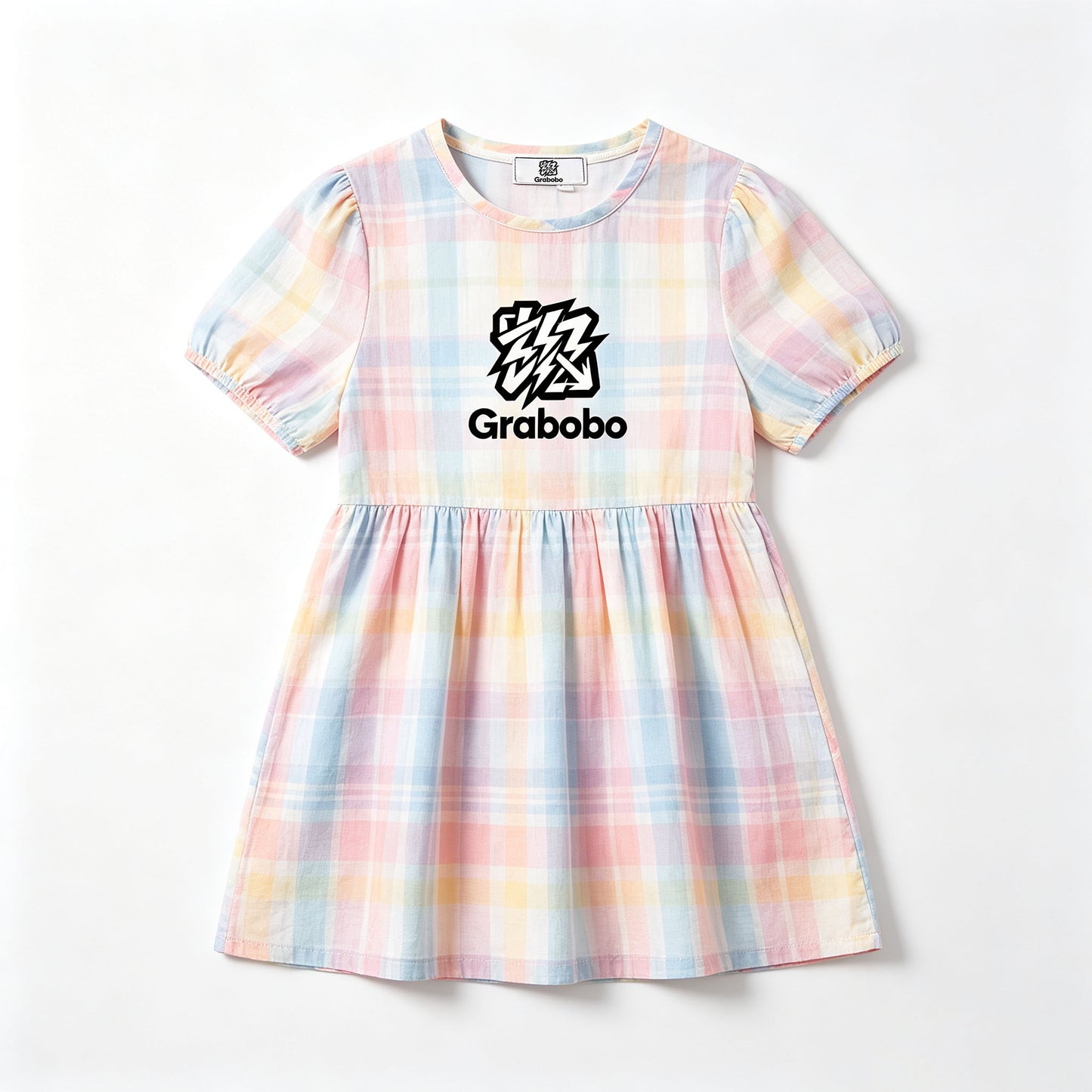 Grabobo Girls Short‑Sleeve Plaid Dress Casual Round Neck A‑Line Summer Princess Sundress