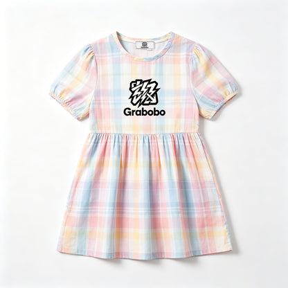 Grabobo Girls Short‑Sleeve Plaid Dress Casual Round Neck A‑Line Summer Princess Sundress