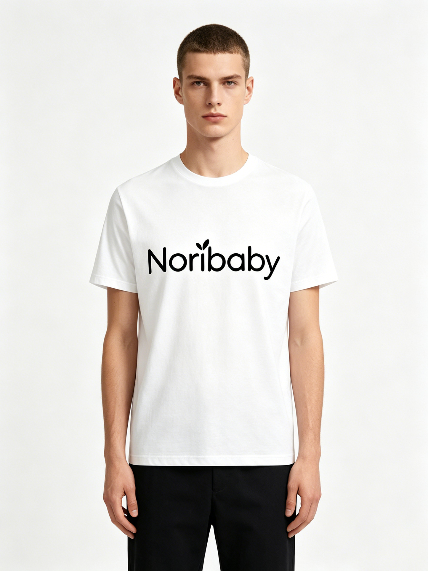 Noribaby Minimalist White Cotton Short Sleeve T-Shirt, Breathable Basic Crew Neck Casual Tee for Men
