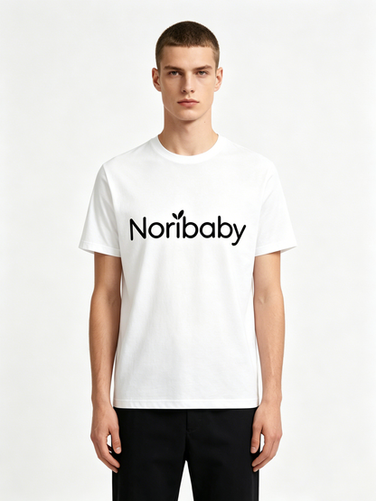 Noribaby Minimalist White Cotton Short Sleeve T-Shirt, Breathable Basic Crew Neck Casual Tee for Men