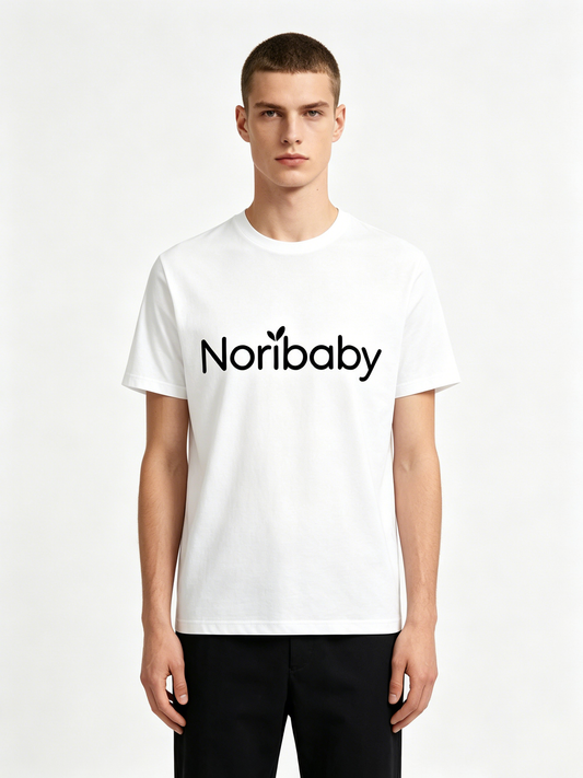 Noribaby Minimalist White Cotton Short Sleeve T-Shirt, Breathable Basic Crew Neck Casual Tee for Men